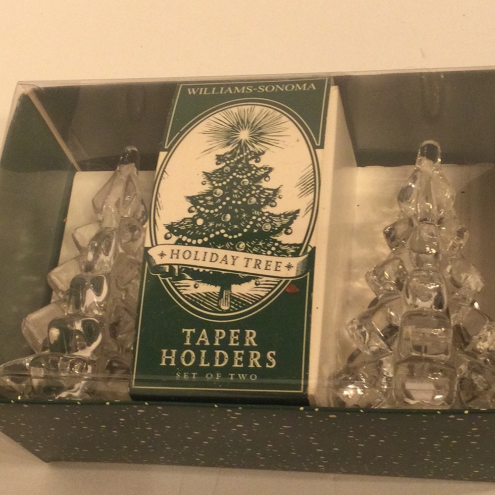Williams Sonoma Clear Glass Holiday Tree Taper Holders